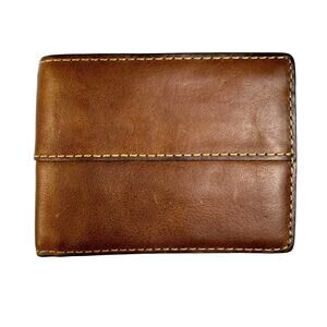Fossil Brown Leather Trifold Wallet Snap Coin Pocket ID Window Vintage
